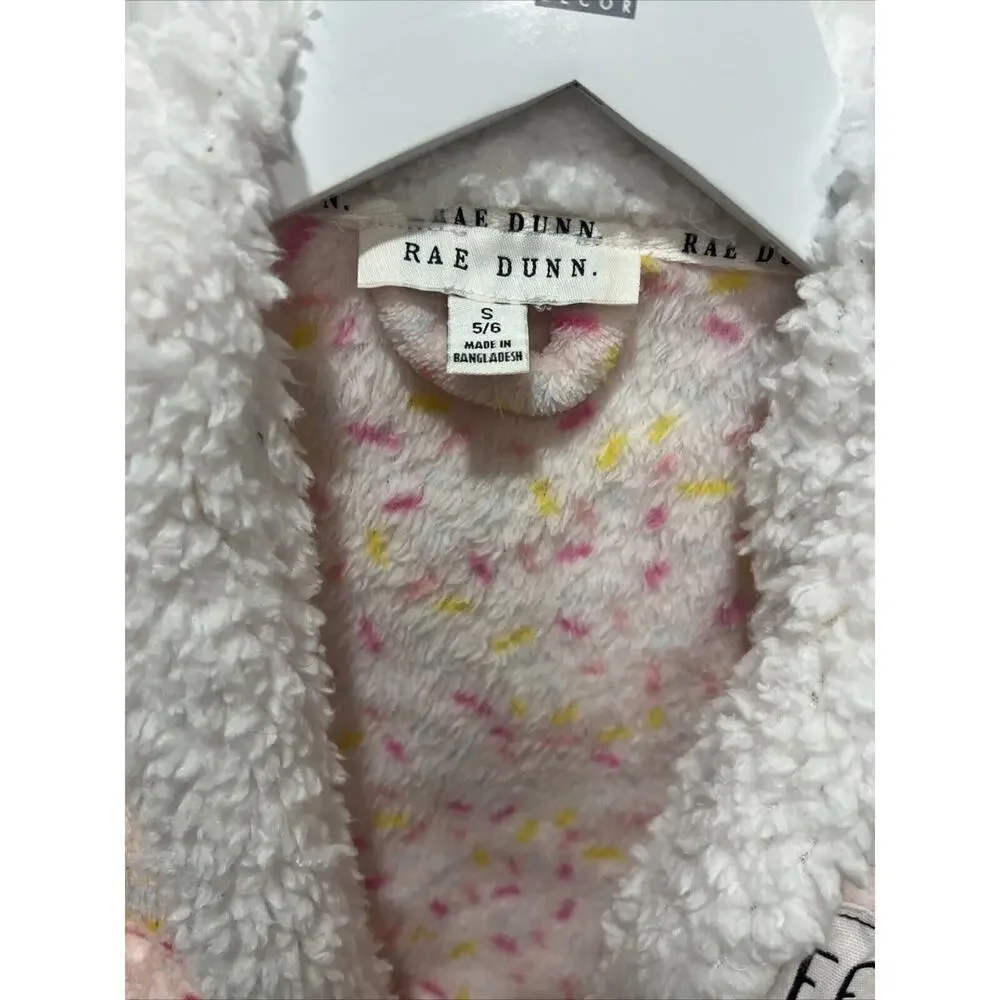 Rae Dunn Kids Girls Sprinkle Print Plush‎ Robe Size S 5/6 Pink White Sweet
